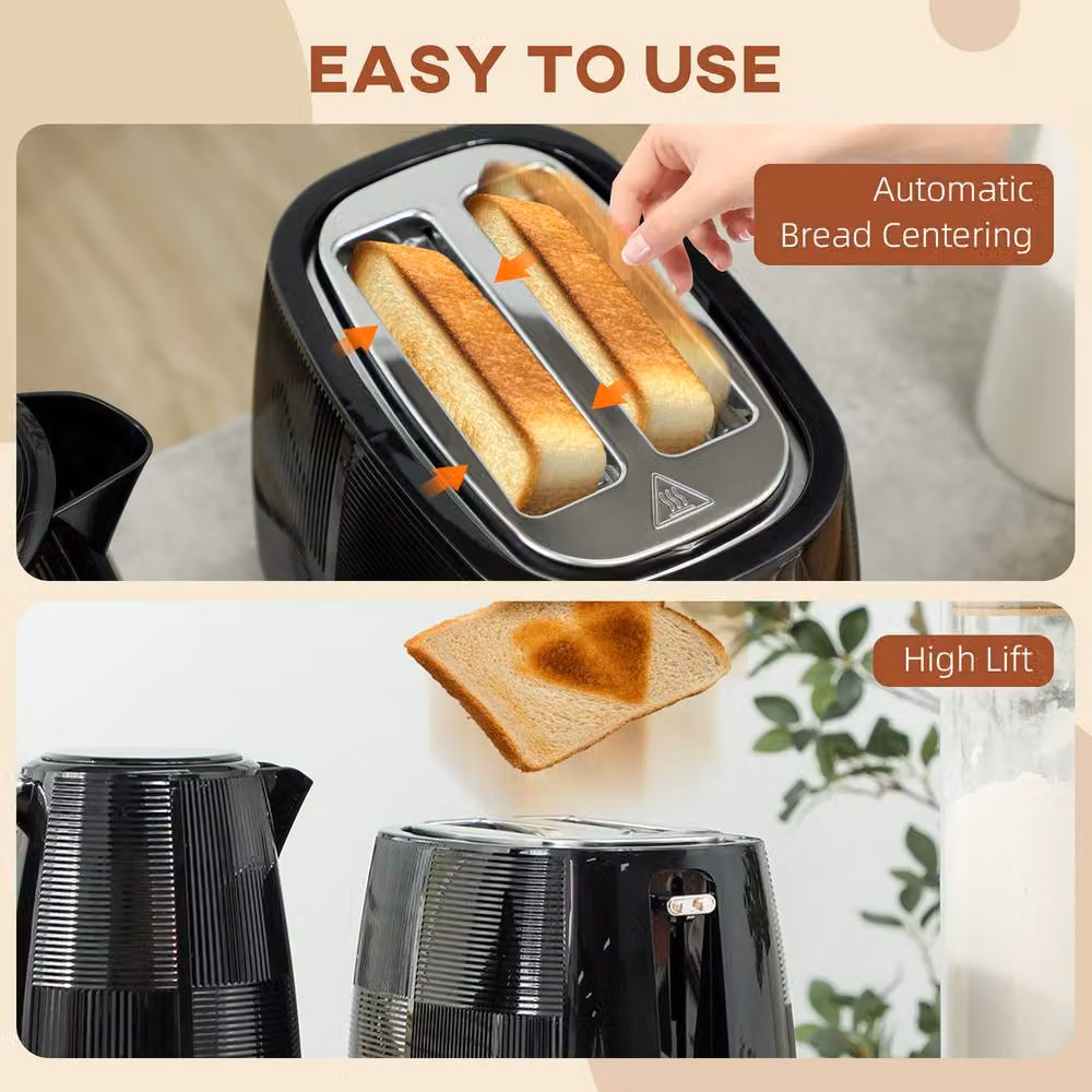Rolipo Black Kettle and Toaster Set with 1.7L Fast Boil Kettle – 6