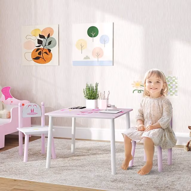 AIYAPLAY Princess Toddler Table and 2 Chairs Set for Playrooms, Pink