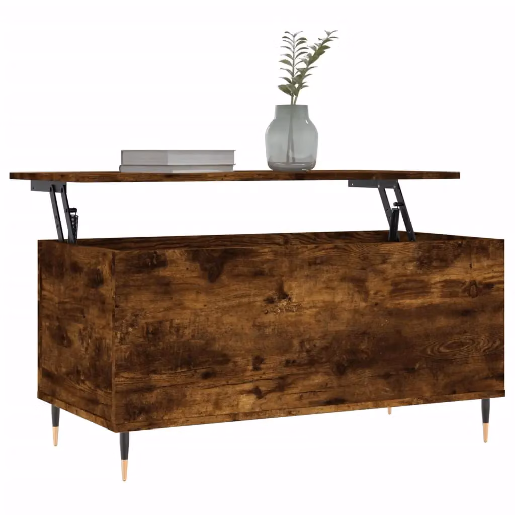Berkfield Home Modern Smoked Oak Coffee Table in Brown with Lift Mechanism, W: 90 cm, D: 44.5 cm, H: 45 cm – 3