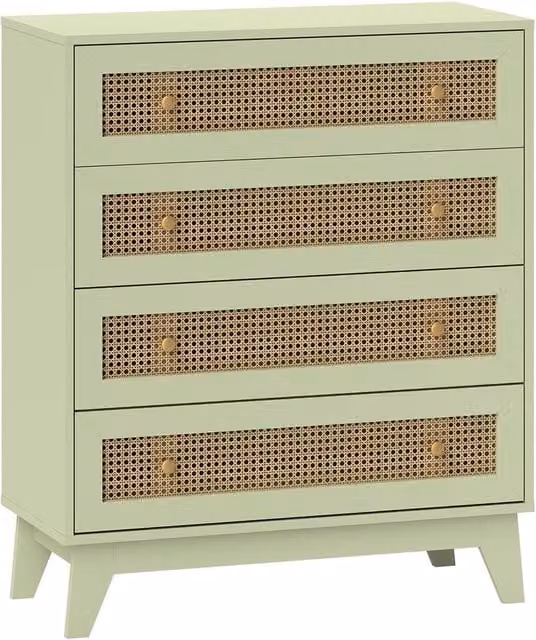 HOMCOM Green Rattan and MDF Bedroom Storage Cabinet – 1