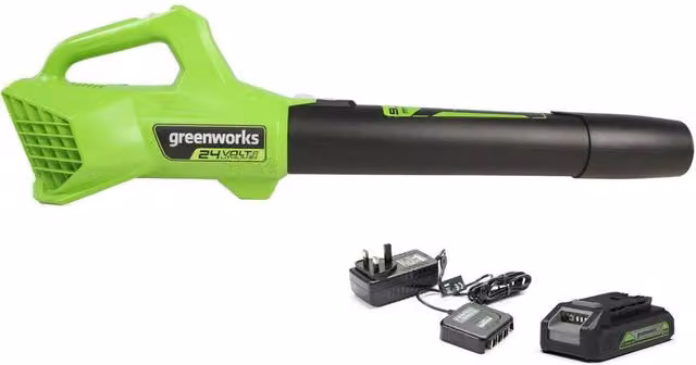 Greenworks 24V Cordless Axial Blower in Green with 2Ah Rechargeable Battery and 2A Charger – 1