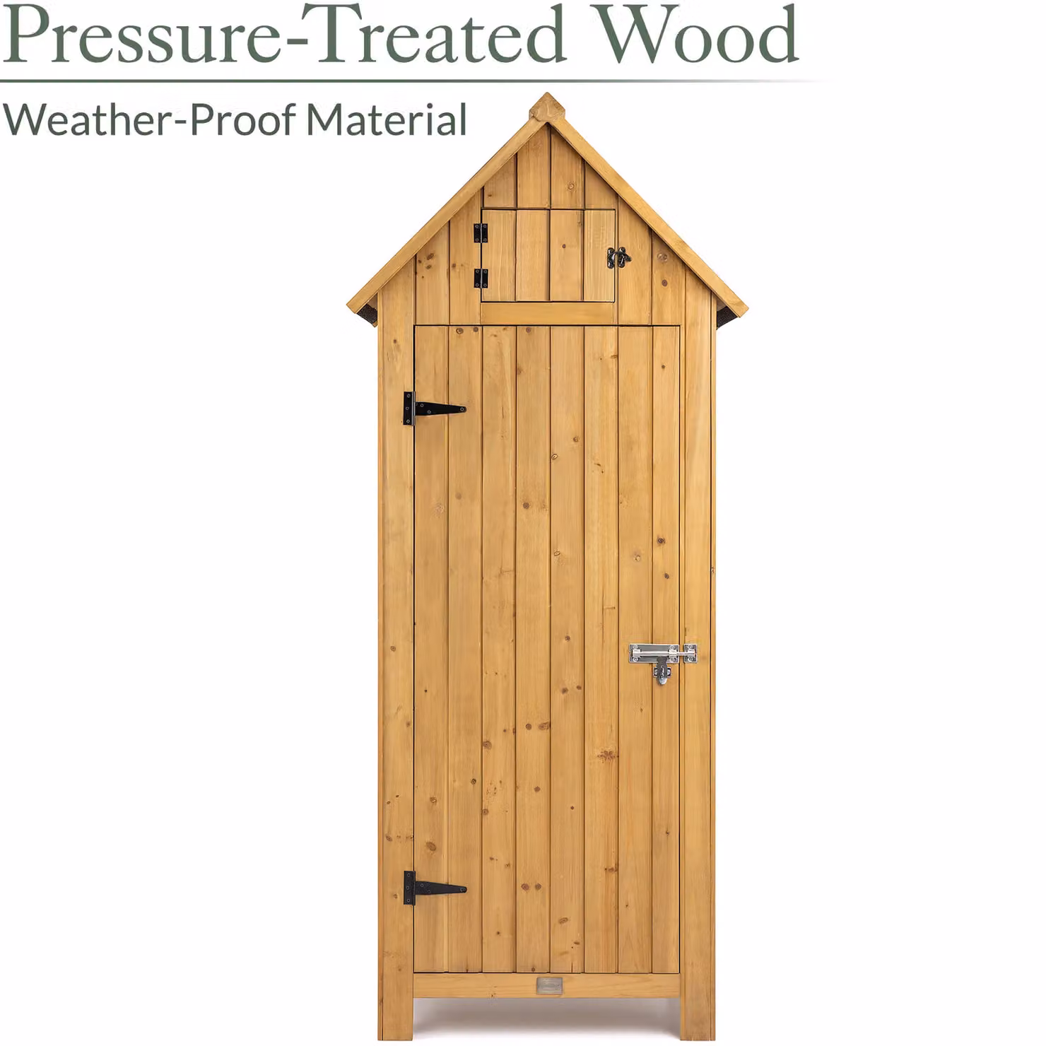 Christow Tall Wooden Garden Cabinet in Natural with Single Lockable Door and Shelving, H: 179.5 x W: 54.2 x D: 77.5 cm – 3
