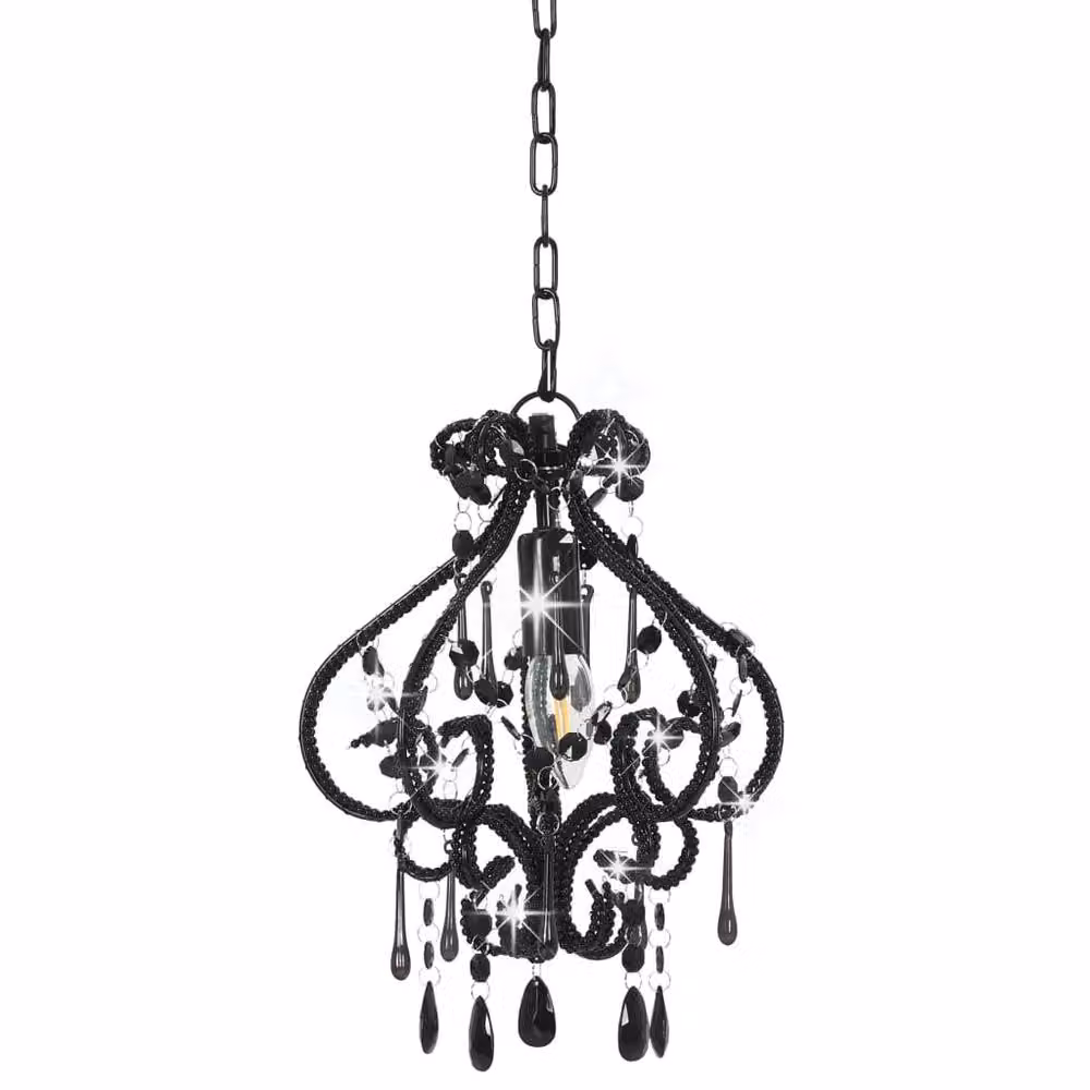 Berkfield Home Round Black Metal and Crystal Ceiling Lamp with E14 Bulb Holder – 2