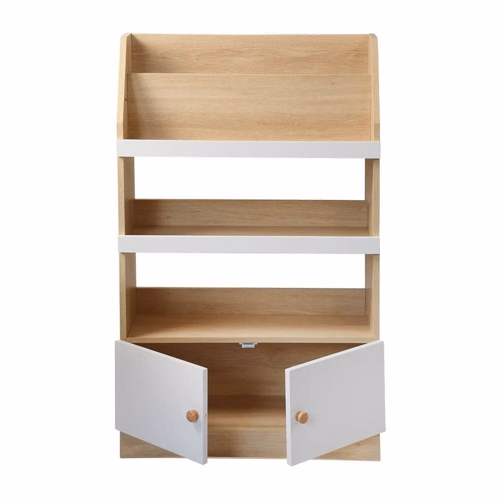 CALICOSY LEON Children's Storage Shelf with 2 Doors, Light Brown, H: 106 cm – 3