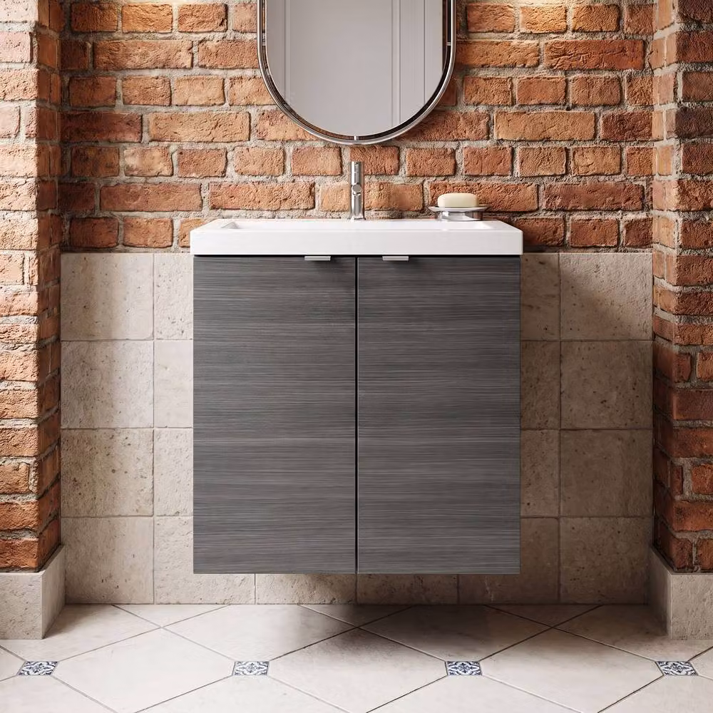 Balterley Alrewas 2 Door Wall Mounted Vanity Basin Unit in Anthracite Grey Woodgrain – 5