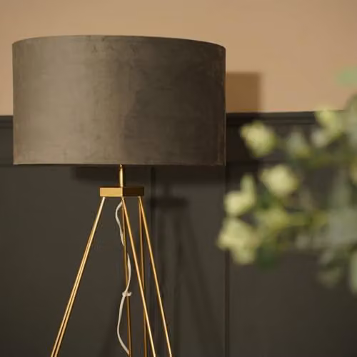ValueLights Modern Gold Hairpin Design Tripod Floor Lamp with Grey Velvet Drum Shade – 3