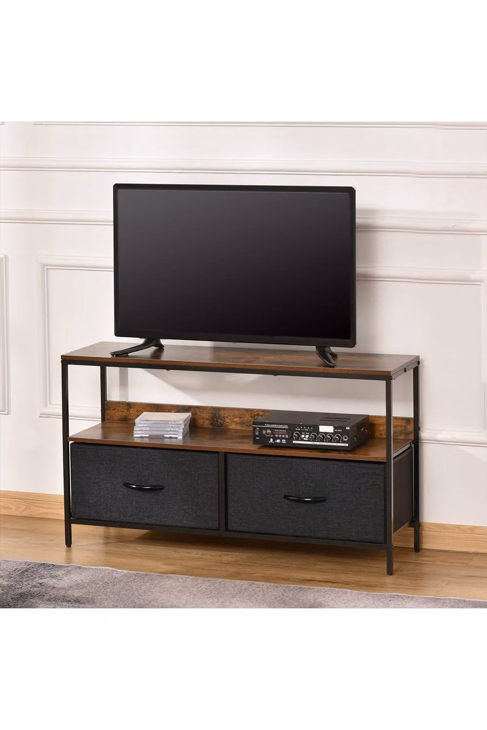 ERGOVEXA Industrial TV Stand Cabinet with 2 Foldable Drawers in Brown – 5