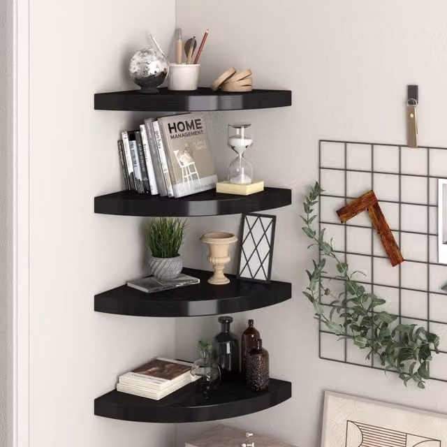 Berkfield Home Set of 4 Black Floating Corner Shelves, W/D/H: 35 x 35 x 3.8 cm – 1