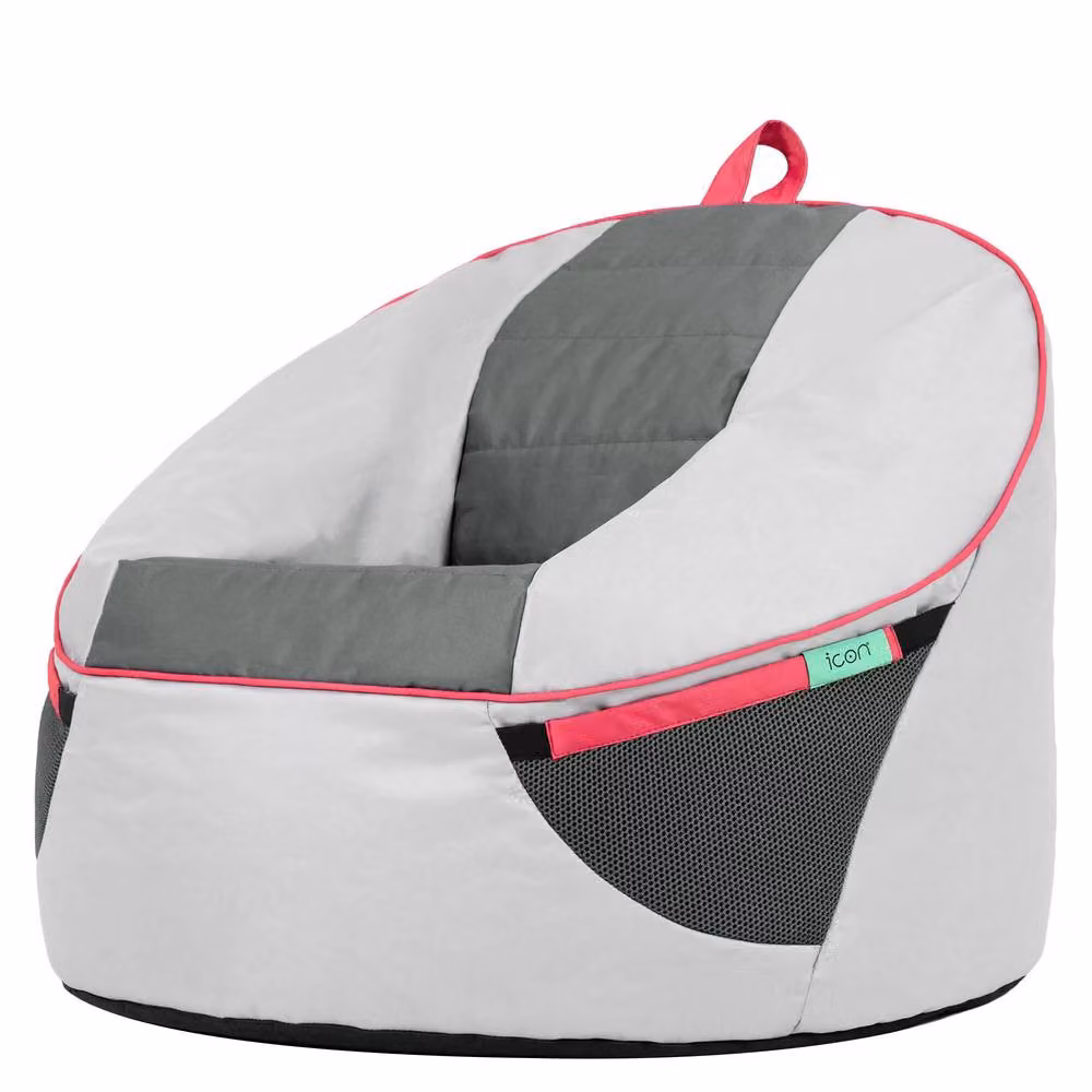 icon Alpha Kids Gaming Bean Bag in Grey and Pink with Filling Included – 3