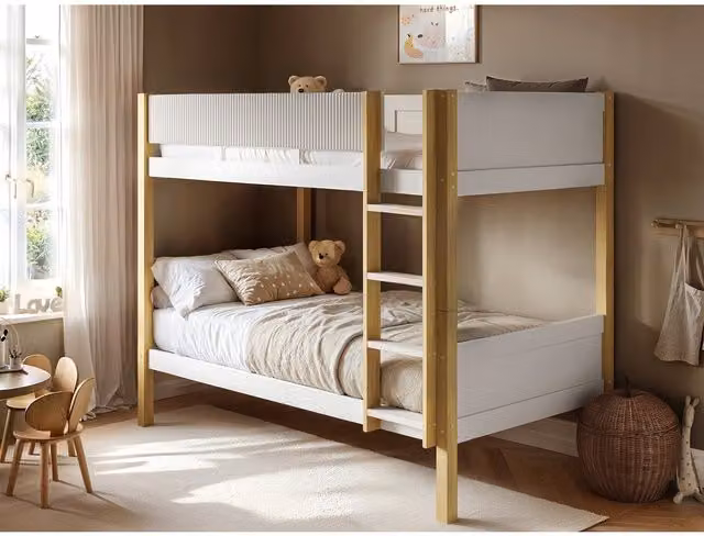 Flair Mateo Detachable Ribbed Bunk Bed in White and Oak for Children, W/D/H: 90 x 190 x 155 cm