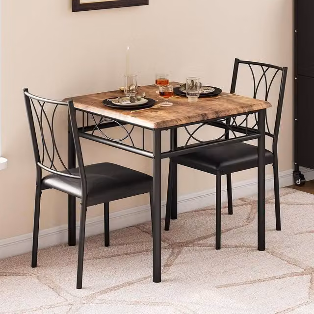 London Boutique 3-Piece Rectangular Dining Table Set with 2 Upholstered Chairs in Brown and Multicolour