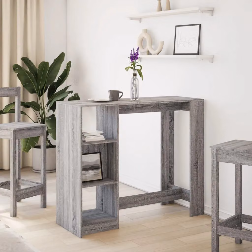 Berkfield Home Bar Table with Shelf in Grey Sonoma, W/D/H: 124 x 46 x 103.5 cm – 2