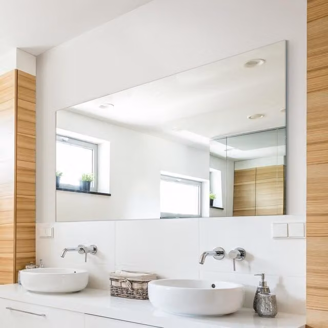 MirrorOutlet Rectangular Clear Mirror Glass with Polished Edges and 4 Holes