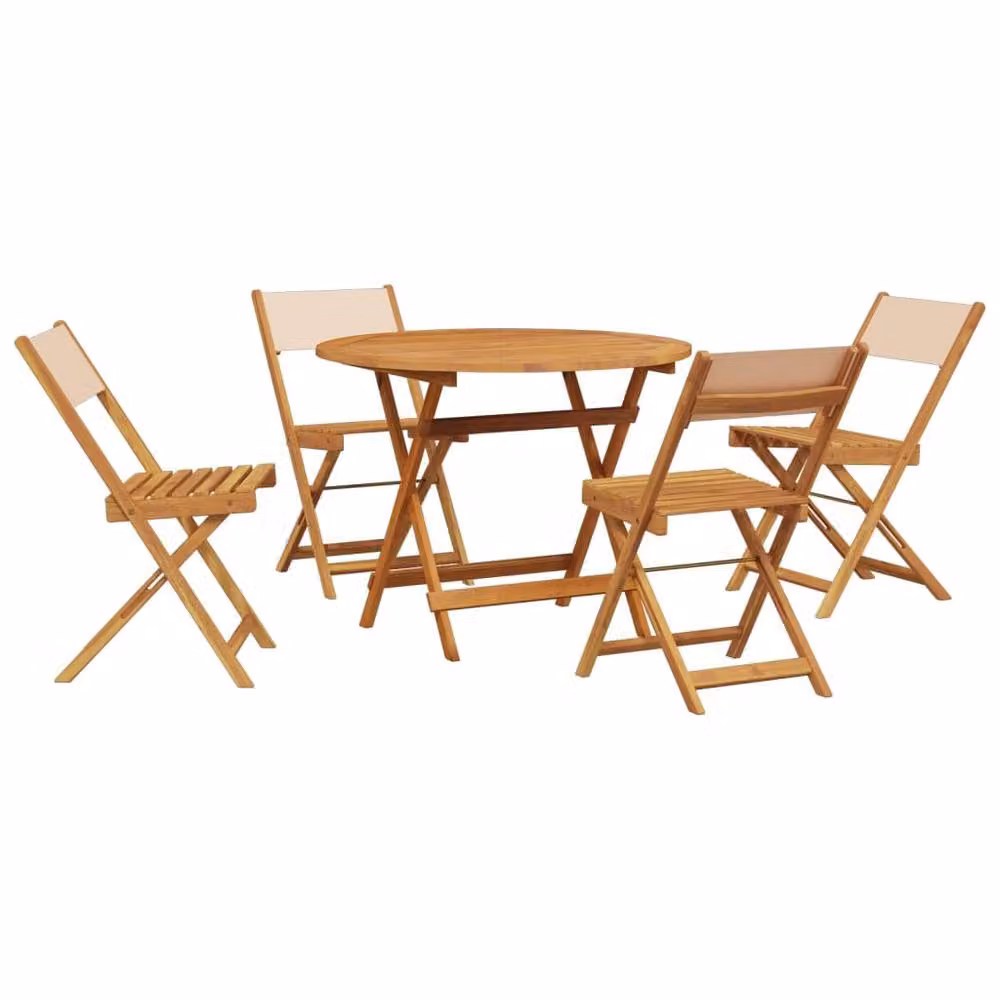 Berkfield Home 5 Piece Garden Dining Set in Beige Fabric and Acacia Solid Wood – 2
