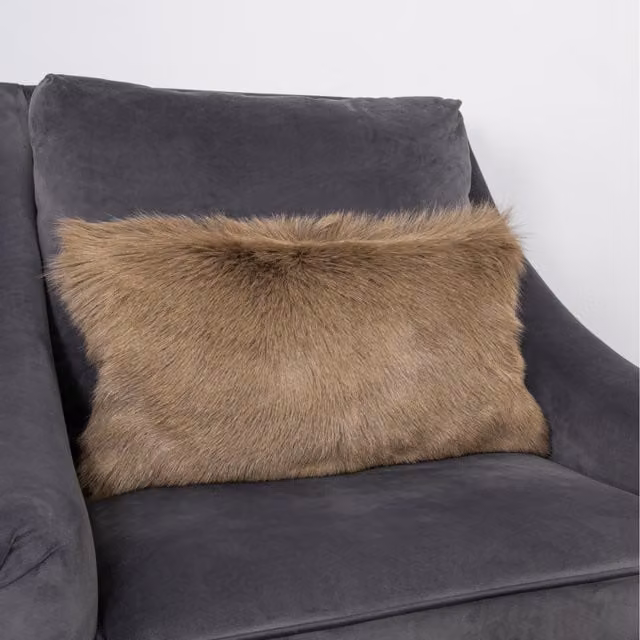 Native Natural Rectangular Lambskin Cushion, Beige and Multicolour, Diameter: 30 cm