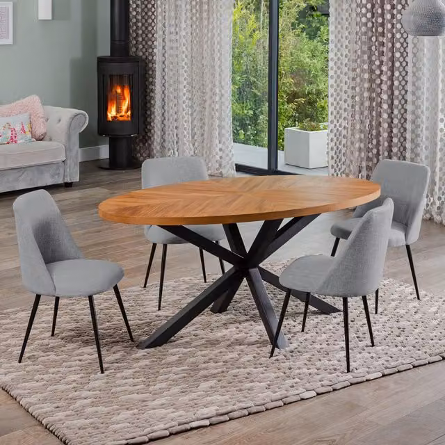 Artemis Home Dosenna Oval Dining Table Set with 4 Grey Morandi Fabric Chairs