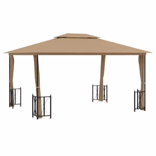 vidaXL Gazebo with Sidewalls and Double Roof, W: 4 m, D: 3 m, Beige