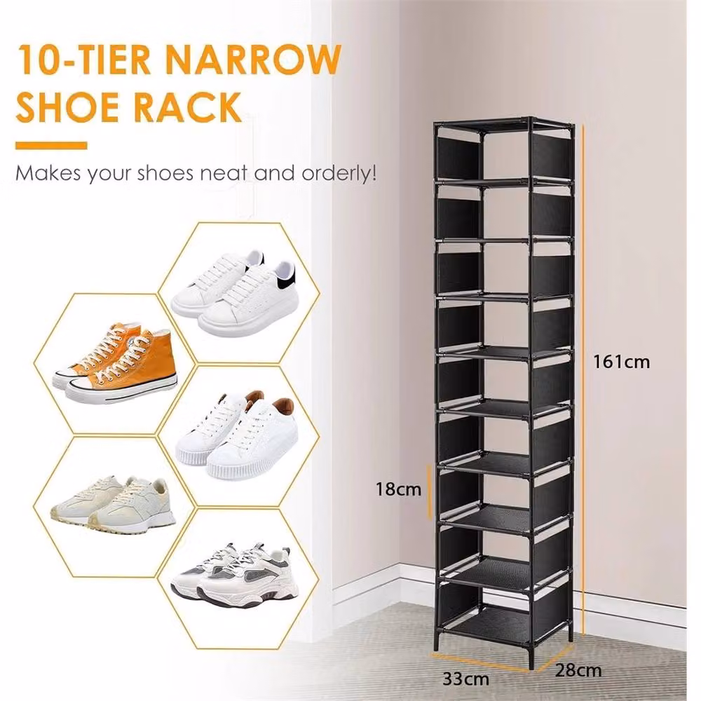 SPETLEK 10 Tier Narrow Metal Shoe Rack Storage Organiser Cabinet Stand in Black – 2