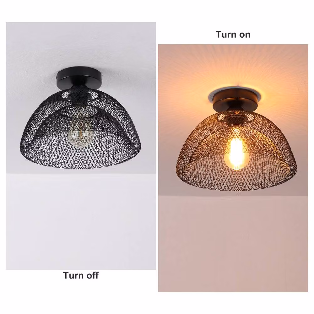 Garwarm Modern Farmhouse Semi Flush Mount Ceiling Light in Black and Multicolour Metal with E27 LED Bulb – 5
