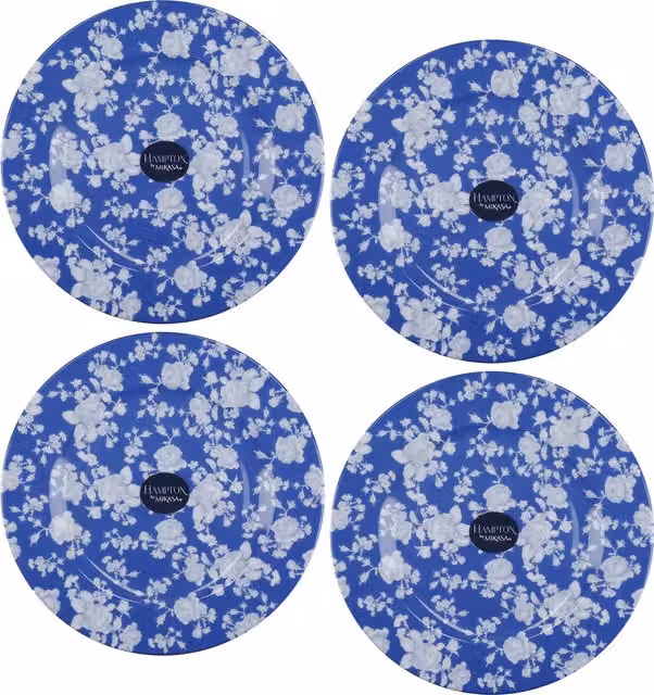 Mikasa 4-Piece Floral Porcelain Side Plate Set in Blue and White