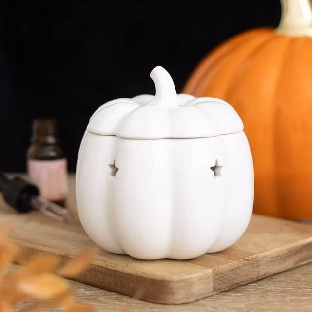 Uniqueful White Ceramic Pumpkin Oil Burner for Tealights