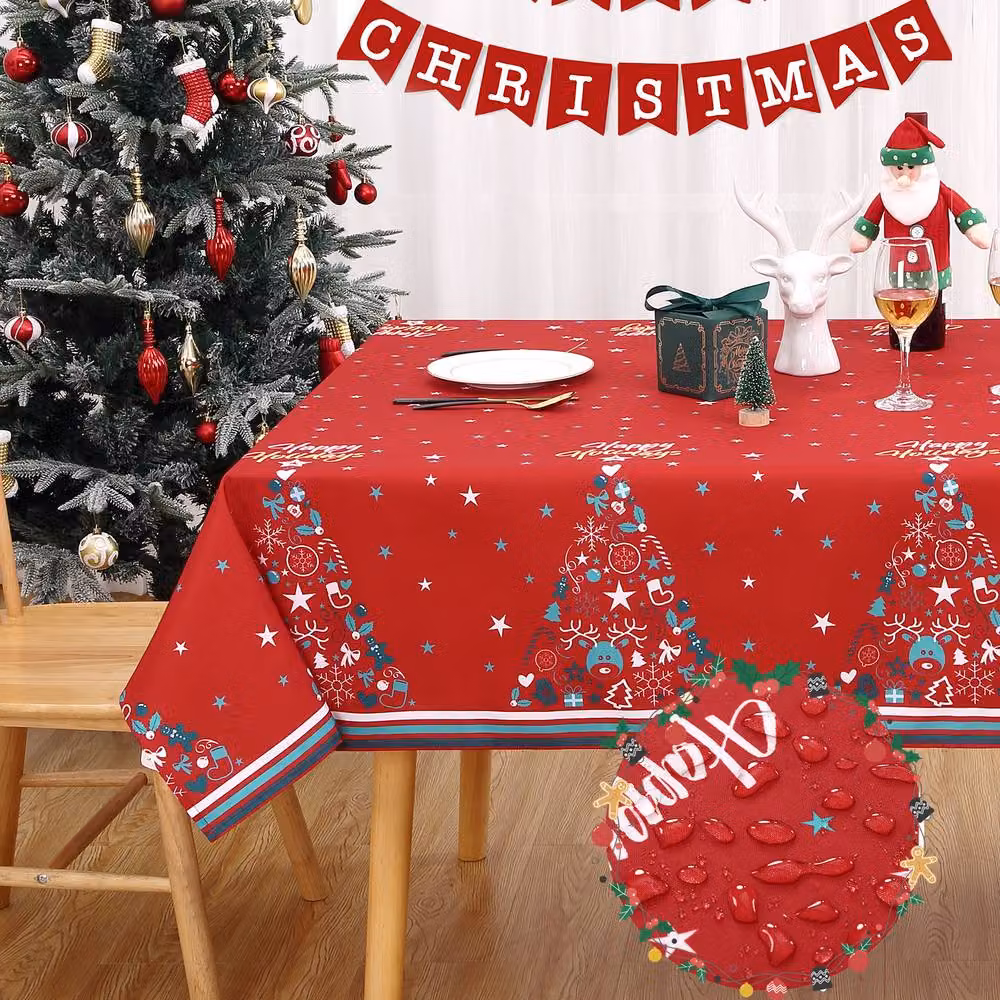 London Boutique Red Christmas Tablecloth, Waterproof and Washable Polyester Table Cover, W: 137.16 cm, L: 200.66 cm – 3