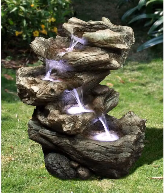 Westbury Garden Products Tranquility 5 Tier Wood Effect Cascade Mains Powered Water Feature in Grey and Brown, H 55.0 cm x W 51.0 cm x D 31.0 cm – 1