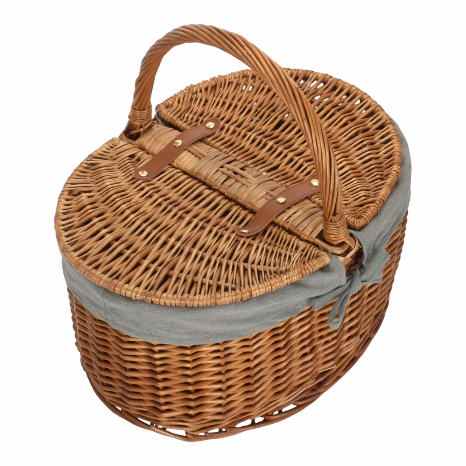 Red Hamper Wicker Oval Picnic Basket with Grey Cotton Lining and Lid – 2