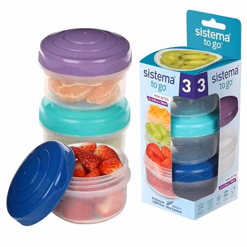 Sistema TO GO Mini Bites Stackable Snack Pots, Multicolour, 130 ml, 3 Pack – 1