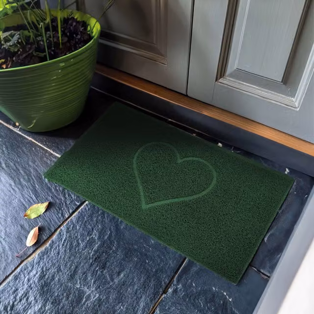 Nicoman Green Embossed PVC Heart Doormat, W: 90 cm, D: 60 cm – 1