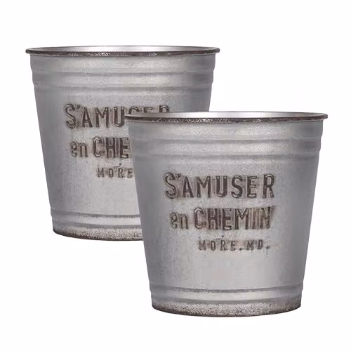 Simpa S'Amuser en Chemin Vintage Style Grey Plastic Planters, Set of 2 – 1