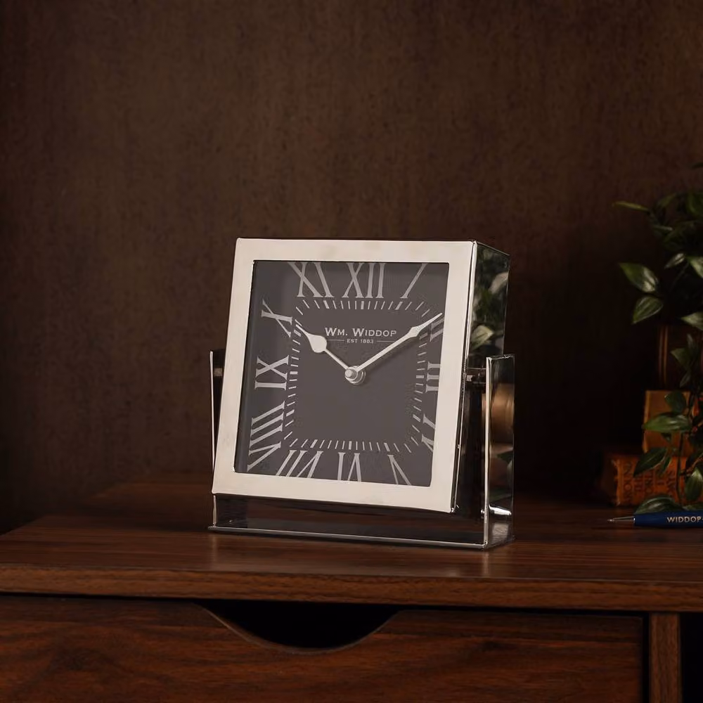 William Widdop Silver Square Metal Mantle Clock – 2