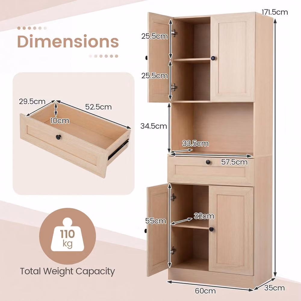 Costway Freestanding Bathroom Storage Cabinet in Beige, Height: 171.5 cm – 2