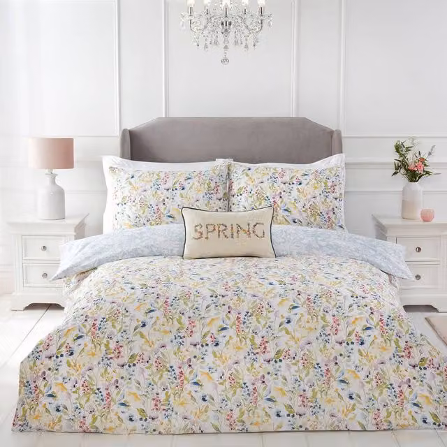 Julian Charles Home Spring Flowers Reversible Printed Floral Duvet Set and Pillowcase, Multicolour, Single, 90 x 200 cm