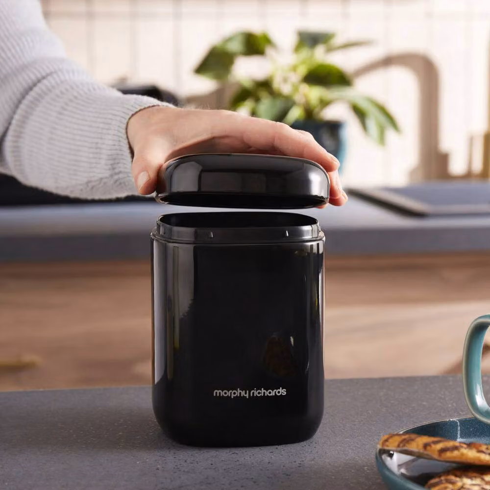 Morphy Richards Equip Black Stainless Steel Bread Bin and 3 Canister Set Kitchen Bundle – 6