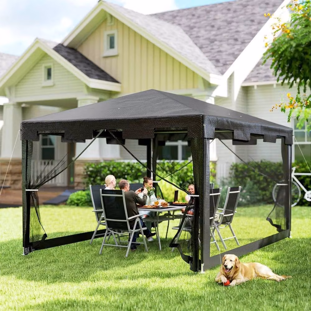 FLAVORA Waterproof Garden Gazebo Party Tent in Black, W: 4 m, D: 3 m, H: 2.55 m – 4