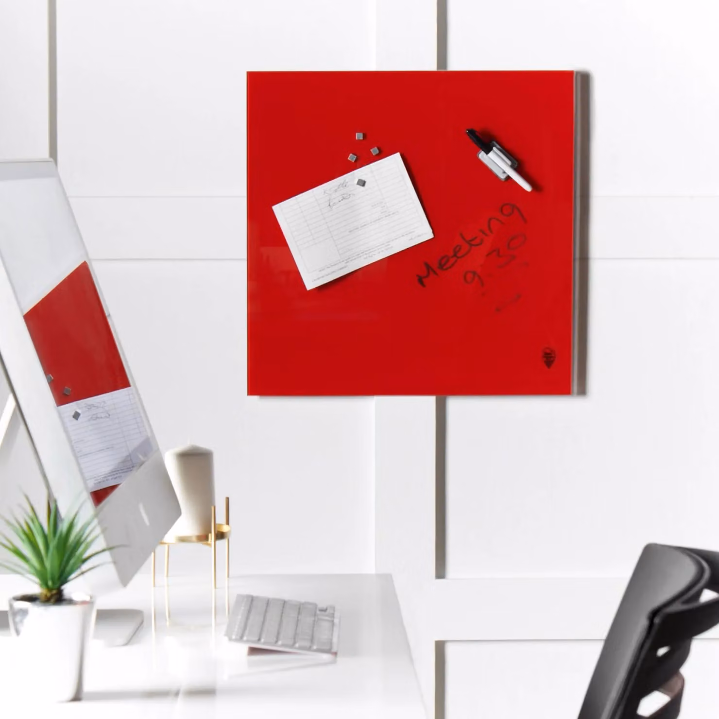 CARME HOME Wall Mount Glass Memo Board 2-Piece Set in Red, W50 x H50 cm – 3