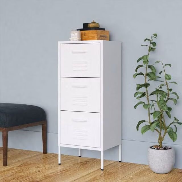 Berkfield Home White Matt Metal Freestanding Storage Cabinet W: 42.5 cm, D: 35 cm, H: 101.5 cm – 1