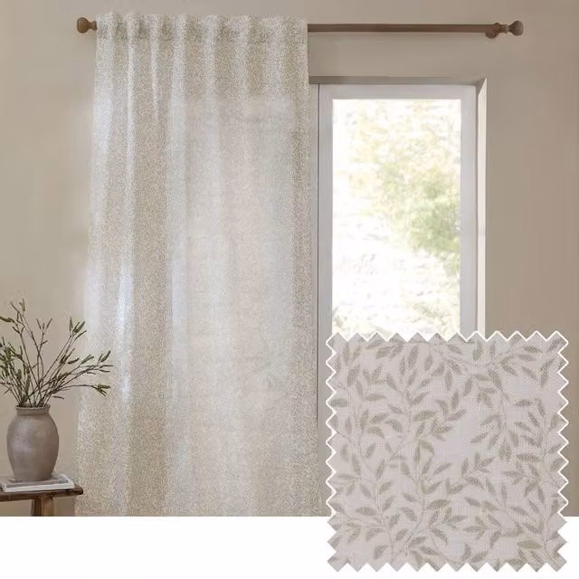 Yard Perrie Leaf Sheer Woven Tab Top Curtain Panel in Beige, Width: 140 cm