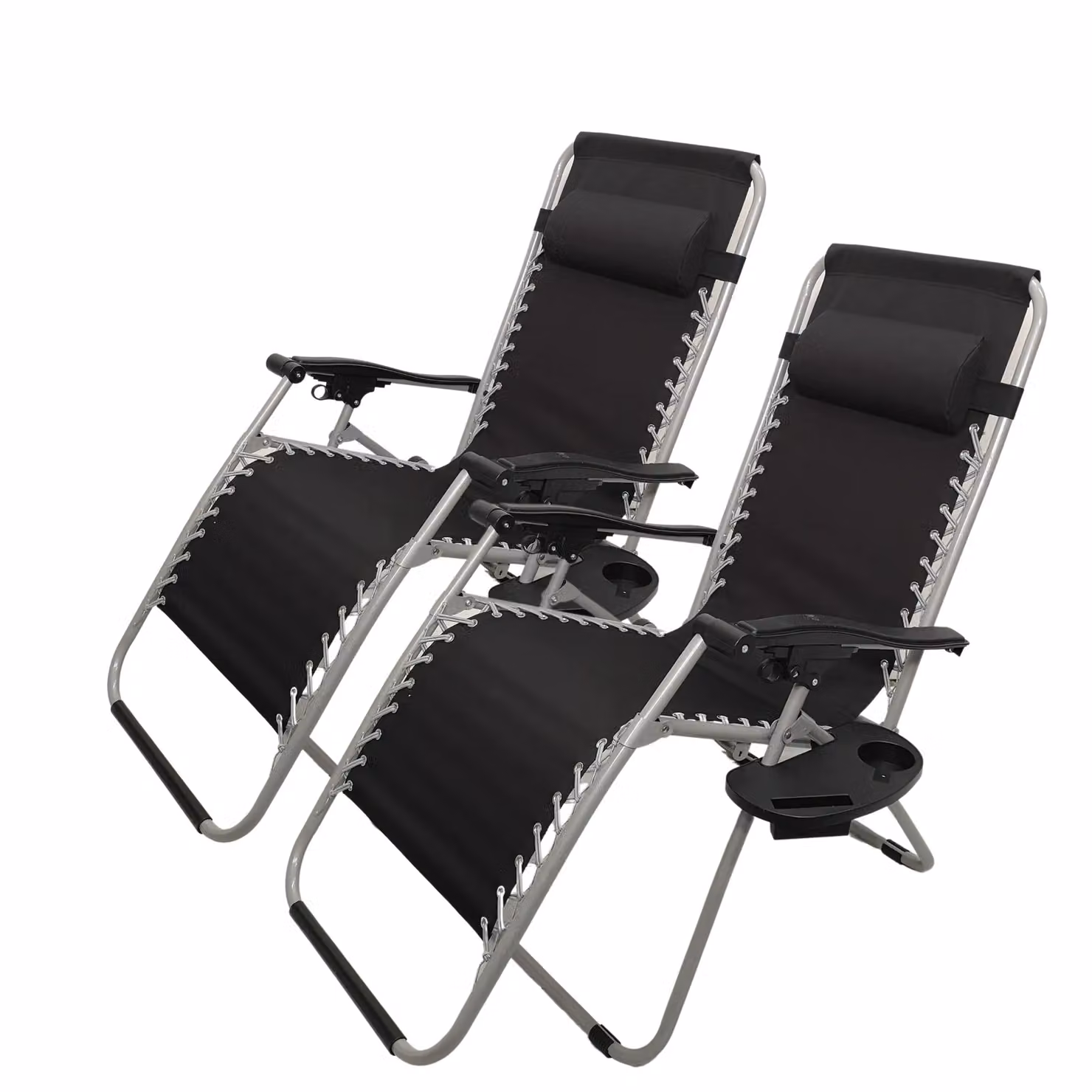 Samuel Alexander Set of 2 Multi Position Zero Gravity Relaxer Sun Loungers in Black and Silver with Textilene Fabric and Cup Holders – 5