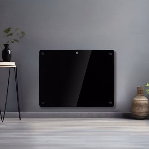 Futura 1000W Black Glass Electric Convector Panel Heater, Wall Mounted or Freestanding with Timer and Thermostat