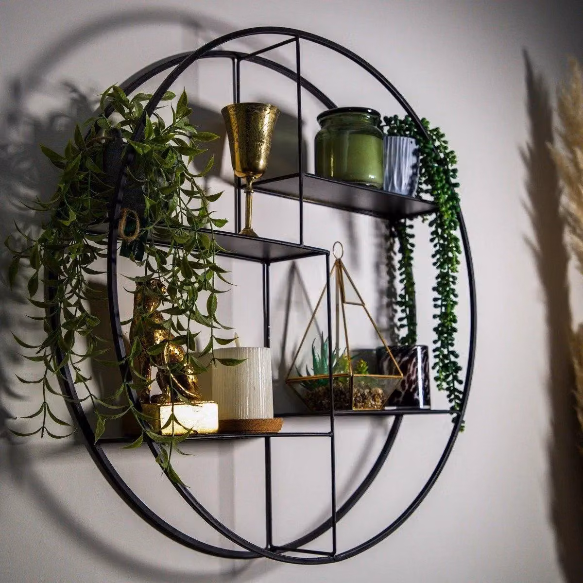 Madison & Mayfair Modern Matt Black Metal Round Wall-Mounted Shelf Unit W/D/H: 70 x 12 x 70 cm – 2