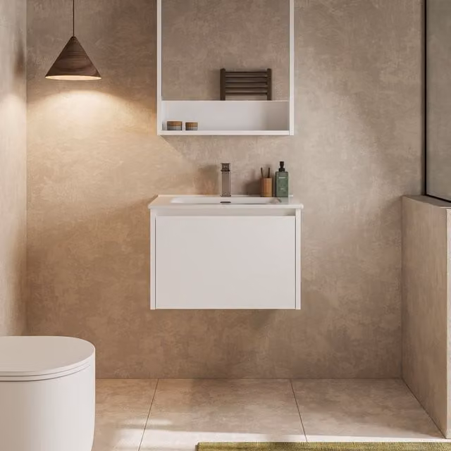 Banyetti Mino 600mm Wall-Hung Bathroom Vanity Unit in Gloss White