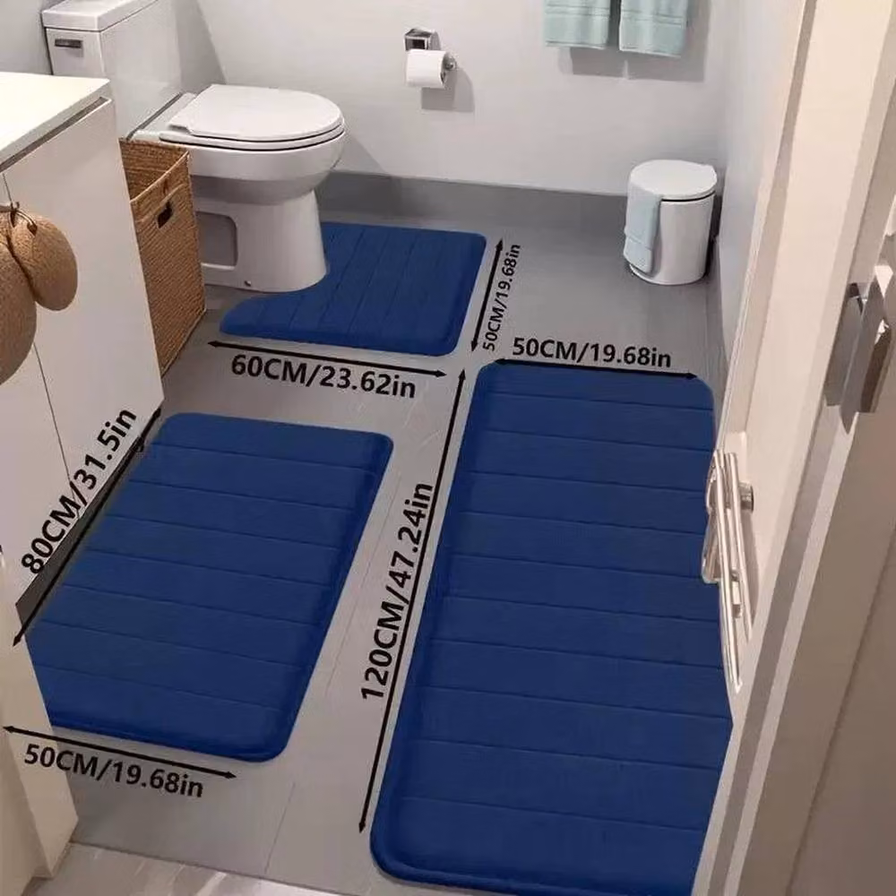 NESTLUNE 3-Piece Extra Soft Non-Slip Memory Foam Bath Mat Set in Blue – 2