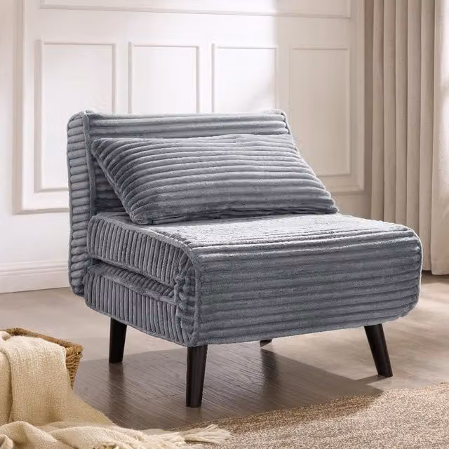 GRS Clover Modern Grey Bouclé and Cord Click-Clack Sofa Bed