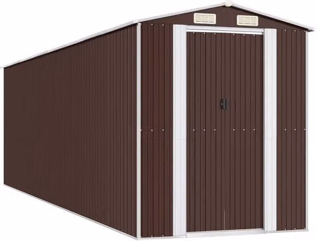 Berkfield Home Garden Shed in Dark Brown, Galvanised Steel, W/D/H: 192 x 689 x 223 cm