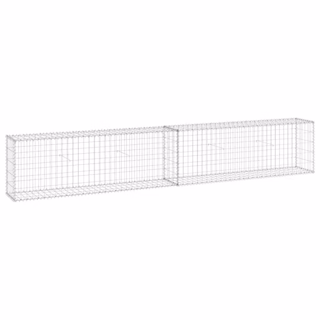 Berkfield Home Galvanised Steel Gabion Fence with Covers in Silver, W: 300 cm, D: 30 cm, H: 50 cm – 2
