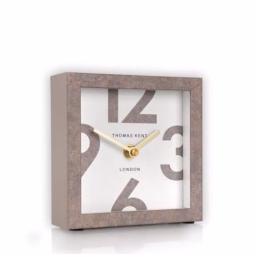 Thomas Kent Nordic Pink Square Mantel Clock with Silent Sweep Quartz Movement and Gold Metal Hands