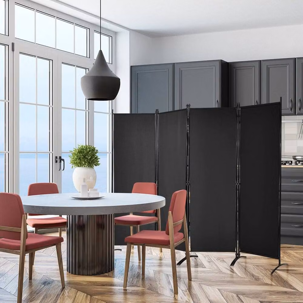 Kelvenix 4-Panel Folding Privacy Screen in Matt Black, Height: 173 cm – 4