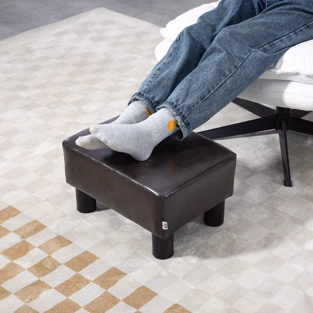EONLION Brown Faux Leather Cube Footstool Ottoman – 2